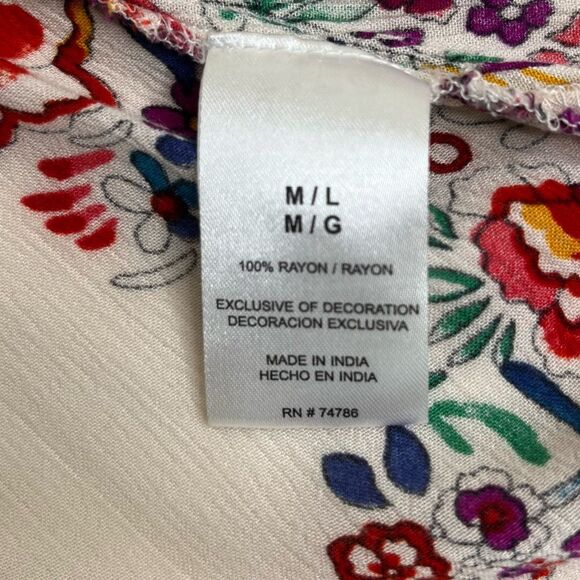 Bila Floral Open Front Cardigan Kimono Cream Boho Crinkle Rayon Women Size M/L - Picture 8 of 12